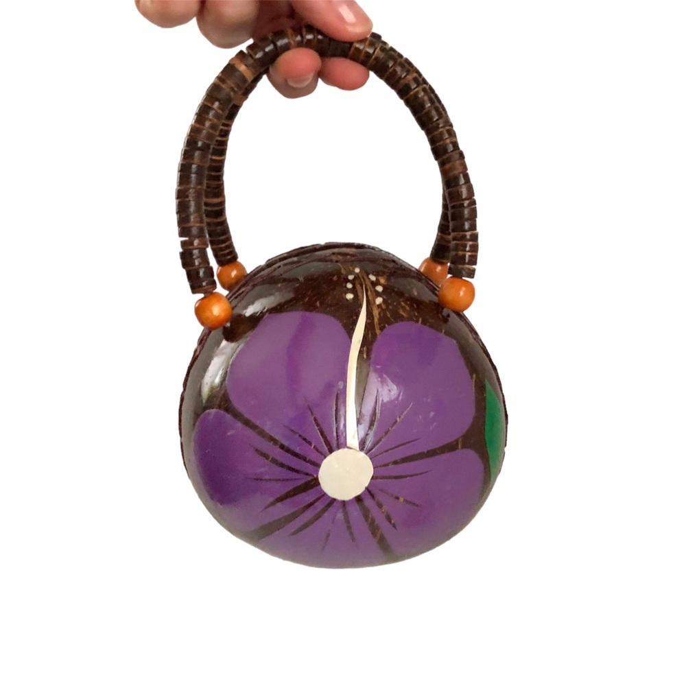 Handmade Coconut Purse Purple Hibiscus 
Hawaiian Tropical Aloha
